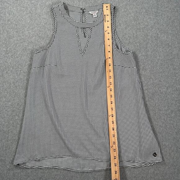 Guess Houndstooth Sleeveless Blouse Women's Small Black/White Keyhole Top - Picture 5 of 8